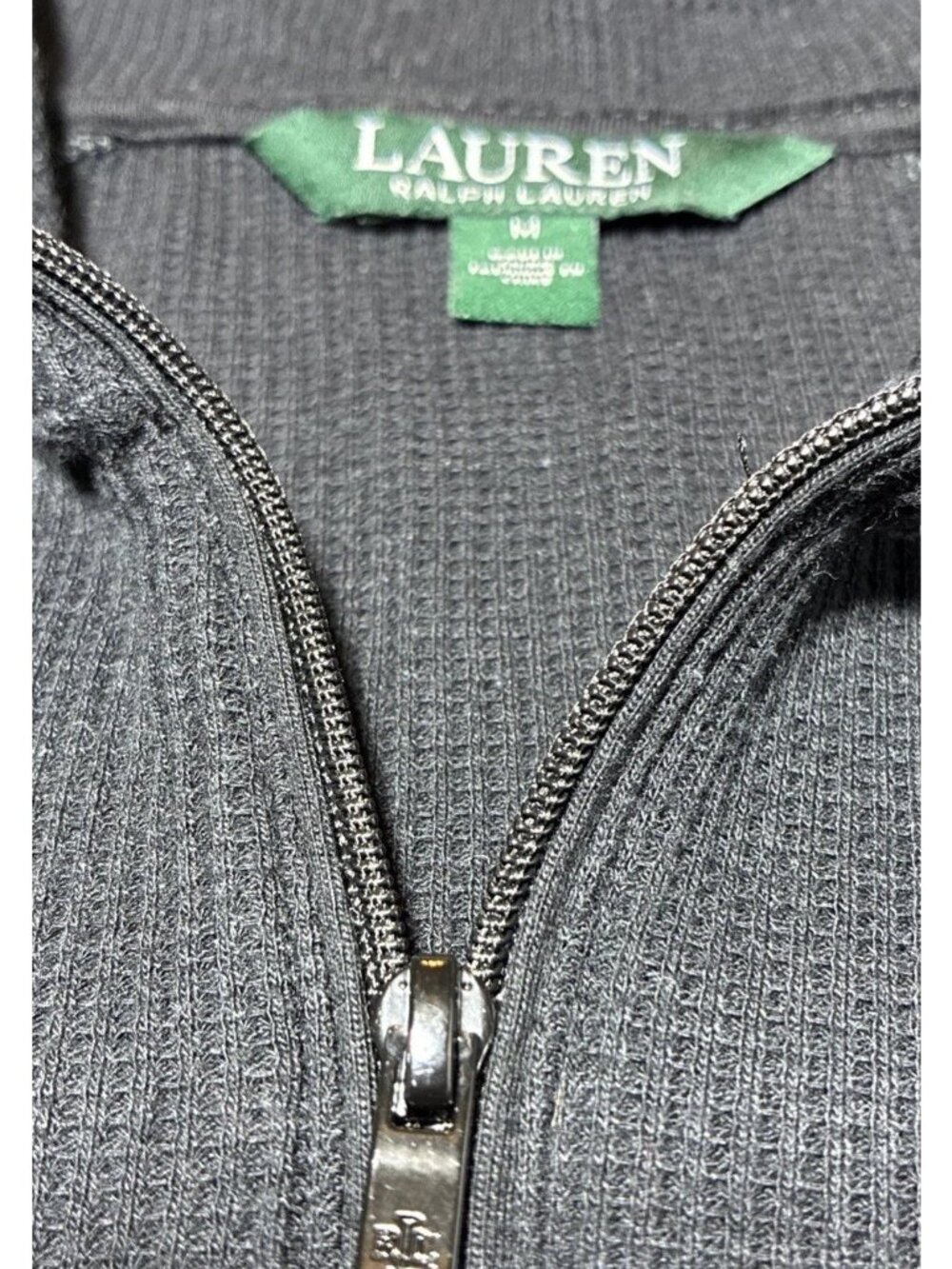 Vintage Lauren Ralph Lauren Sweater Womens L Gray Knit Ribbed Mock Neck 1/4 Zip